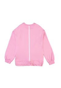 Felpa rosa a maniche lunghe con una striscia verticale bianca al centro della schiena, collo rotondo, polsini e orlo elasticizzati.