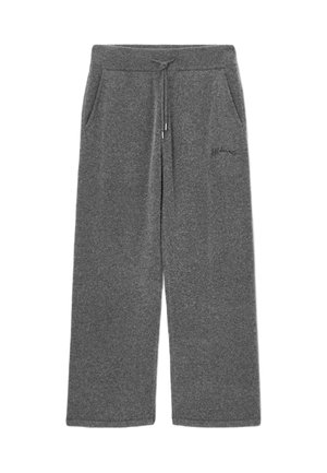 Grijze joggingsbroek van zachte stof, met een tailleband met trekkoord, twee zijzakken en een subtiel logo op de dij.