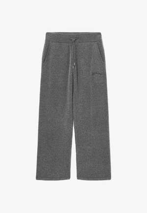 Grijze joggingsbroek van zachte stof, met een tailleband met trekkoord, twee zijzakken en een subtiel logo op de dij.