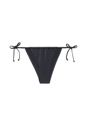 Svart bikini-bunn med knytekanter, en glatt tekstur og et minimalistisk design med en klassisk skjæring for en strømlinjeformet utseende.