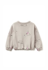 Felpa grigia con un fit rilassato, decorata con orsi e pinguini stampati in stile cartoon. Polsini e orlo elastici, realizzata in tessuto morbido.