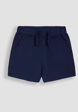 Navyblauwe katoenen shorts met een elastische tailleband, trekkoord en twee zijzakken. Glad textuur en gestikte zoom.