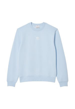 Sudadera azul clara hecha de un tejido suave. Cuenta con un cuello redondo y puños de canalé. Logo bordado en el pecho. Diseño clásico.