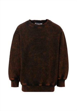 Sweatshirt marrone con collo a giro, maniche lunghe, polsini e orlo ribattuti, caratterizzato da una texture variegata e una vestibilità comoda.