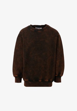 Sweatshirt marrone con collo a giro, maniche lunghe, polsini e orlo ribattuti, caratterizzato da una texture variegata e una vestibilità comoda.