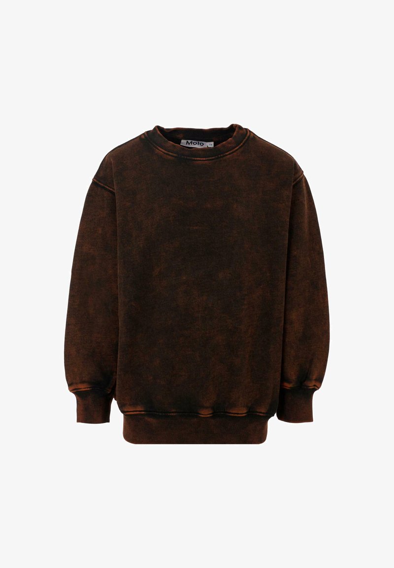 Sweatshirt marrone con collo a giro, maniche lunghe, polsini e orlo ribattuti, caratterizzato da una texture variegata e una vestibilità comoda.