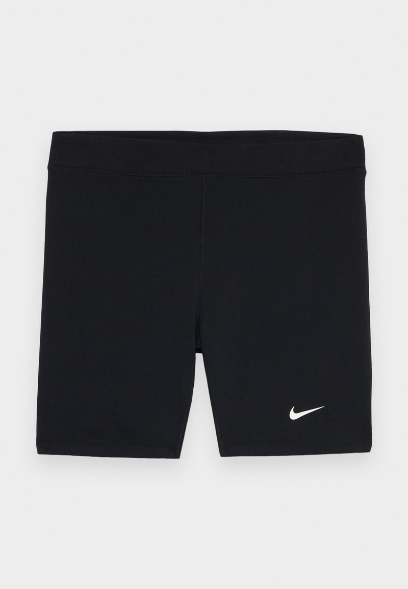 Zwarte sportieve shorts gemaakt van rekbare stof. Heeft een strakke pasvorm en een klein wit Nike-logo op de onderkant aan de voorkant. Naadloze tailleband.