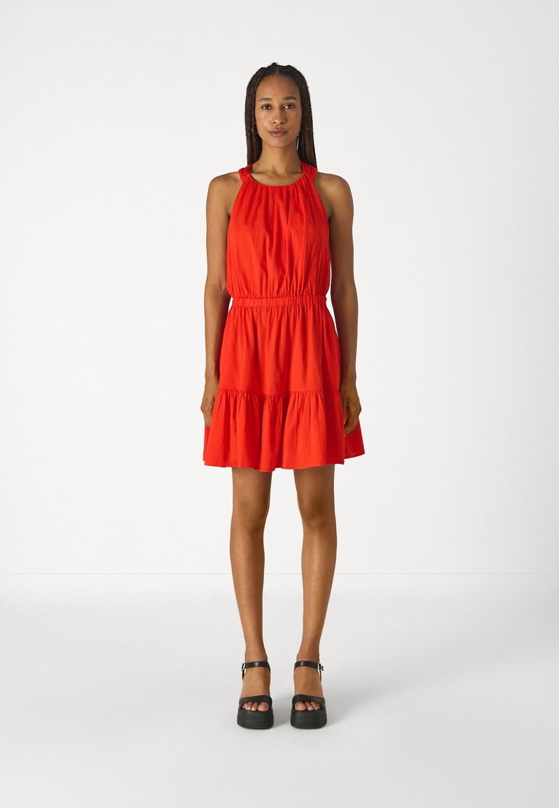 strapless open back dress Urban Outfitters Red Floral Midi Dress main image 0
