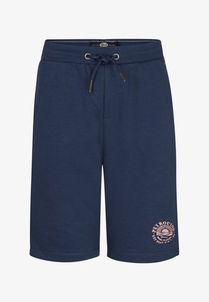 Șorturi din bumbac bleumarin, cu talie elastică, shoelaces și un imprimeu logo pe coapsa stângă. Prezintă buzunare laterale și tiv cu cusătură.