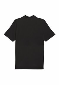 Cămașă polo neagră cu mânecă scurtă, realizată dintr-un material neted, având un guler standard și un croi clasic, fără logo-uri sau modele vizibile.