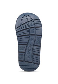 Sole in gomma navy con motivi testurizzati, compresi scanalature e un design rettangolare. Inciso "Falcotto" e taglia "19".