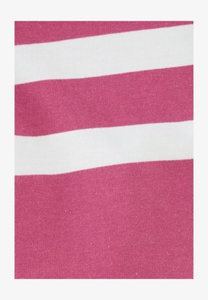 Tela de algodón con rayas horizontales en rosa y blanco. La textura es suave con un ligero brillo, y los colores están distribuidos uniformemente.