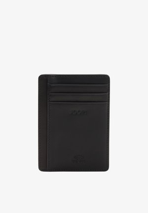 Black leather cardholder with three card slots, embossed JOOP! logo, and contactless payment symbol on a white background.