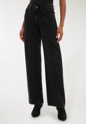 CON STRASS - Wide Leg - nero denim
