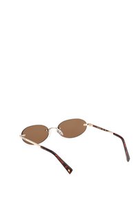 Brune ovale solbriller med tyndt guldmetalramme, klare næsepuder og skildpadde-templer, der har en subtil guldstjerneaccent.