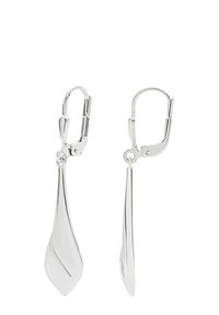 Orecchini a goccia in argento con un design elegante e allungato, caratterizzato da una finitura liscia e una curvatura sottile. Chiusura a cerniera per un indossamento sicuro.