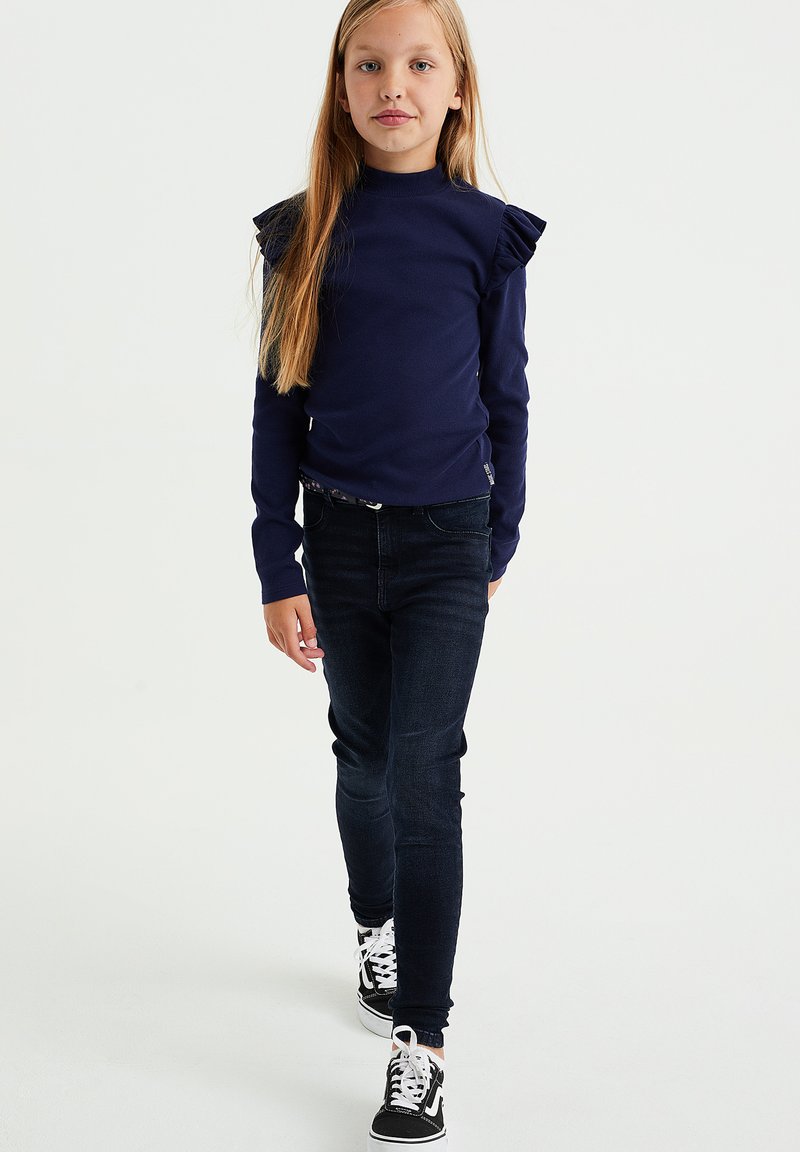 WE Fashion GERIBD MET RUCHES - Tops ar garām piedurknēm - blue