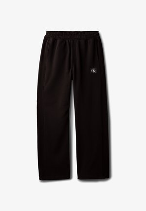 Zwarte wijde broek met elastische tailleband en zijzakken, met een klein Calvin Klein logo-patch op de rechterdij.