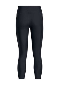 Leggings negros fabricados con tela elástica, con una cintura alta y un diseño ajustado, que llegan justo por encima del tobillo. Sin patrones visibles.