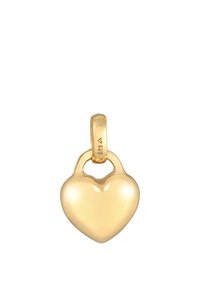 Goldplattierter Herzanhänger mit glatter, glänzender Oberfläche. Verfügt über eine Schlaufe zur Befestigung und ist mit einem 925-Stempel für den Silbergehalt gekennzeichnet.
