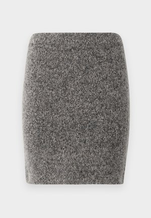 Hallitaud hall mini seelik, mis on valmistatud tekstureeritud kangast. Siledad õmblused, ilma nähtavate kinnitusteta. Lihtne, ilma kaunistusteta disain.