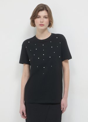 Calliope CON PERLE - T-shirt con stampa - ultrablack