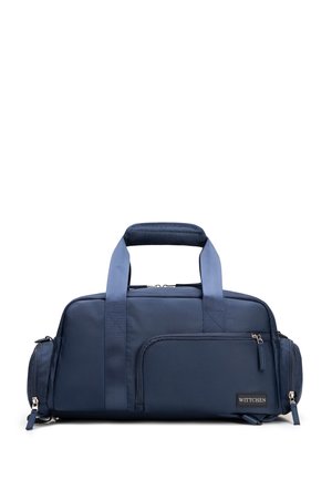Borsa da viaggio rettangolare blu navy con doppio manico, tasca frontale con zip, scomparti laterali e etichetta del marchio "WITTCHEN".