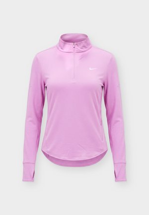 Long-sleeve, light purple athletic top with a quarter-zip front, thumb holes on cuffs, and small white Nike logo on the chest.