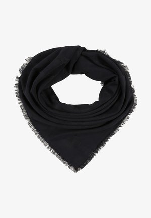 Foulard triangulaire noir avec un motif étoilé subtil et des bords frangés, plié en boucle.