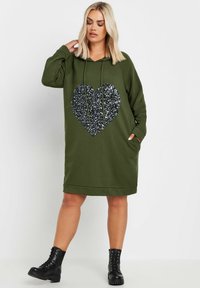 Yours Clothing SEQUIN EMBELLISHED HEART HOODIE - Vapaa-ajan mekko - khaki