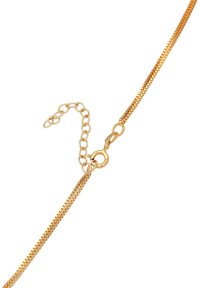 Goldene Halskette mit feinen Kettengliedern, ausgestattet mit einem Karabinerhaken und einem verstellbaren Kettenverlängerer zur Anpassung der Länge.