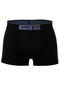 Schwarze Baumwoll-Boxershorts mit einem blau-schwarzen Logo-Bund, einer engen Passform und einer weichen Textur.