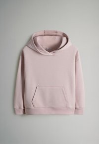 Rožinė vyriška džemperis, pagamintas iš minkštos medžiagos, su erdvia priekiu kišenėje, nertais rankogaliais ir su kapuce, kurią galima reguliuoti. Slepiamoji tekstūra, minimalistinis dizainas.