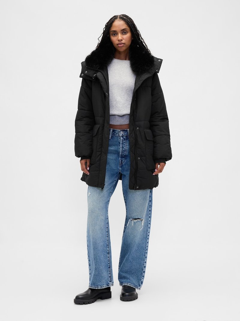 GAP PUFFER COLLAR MIDI - Zimní bunda - black