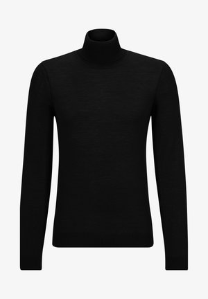 Maglione a collo alto nero realizzato in materiale morbido, con maniche lunghe e vestibilità aderente. Bordo a coste all'orlo e ai polsini. Design semplice.
