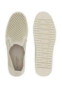 Scarpa slip-on beige chiaro con tomaia testurizzata caratterizzata da un motivo a onda. Materiale morbido e suola in gomma flessibile con motivi di battistrada.