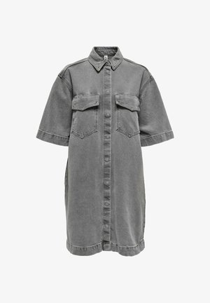 Hallhalli denimist särgikleit lühikeste varrukatega, kahe esikotiga, nööbiga ees ja klassikalise kraega. Pehme tekstuur ja mugav lõige.