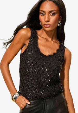 DIAMOND SEQUIN ROUND NECK SLEEVELESS - Blúzka - black