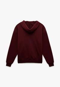Sudadera burdeos con capucha regulable, puños acanalados y dobladillo. Fabricada con un tejido suave, tiene un corte relajado y no presenta logotipos ni adornos visibles.