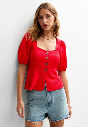 New Look TEXTURED BUTTON UP PEPLUM - Camicetta - red