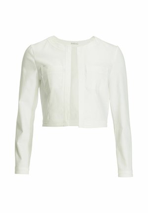 Witte cropped jas van een katoenmengsel, met lange mouwen, twee borstzakken en een ronde halslijn met een nette voorzijde opening.