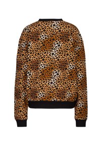 Sweater met panterprint, ronde hals, lange mouwen en zwarte ribgebreide manchetten. Gemaakt van zachte stof met een gestructureerde afwerking.