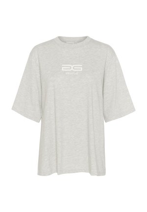 Gray short-sleeve T-shirt made of soft fabric. Features a crew neck and printed logo "DG GESTUZ" on the front in white.