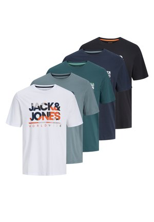 Jack & Jones, LUKE 5 PACK - T-Shirt print - white/black/dark blue