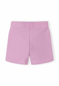 Shorts en coton à taille élastique de couleur violet clair avec une couture simple, conçus pour un usage décontracté.