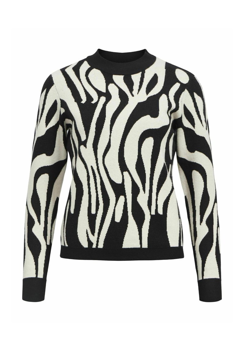 Object OBJRAY ROLL NECK - Gebreide jurk - black/desert taupe/zwart