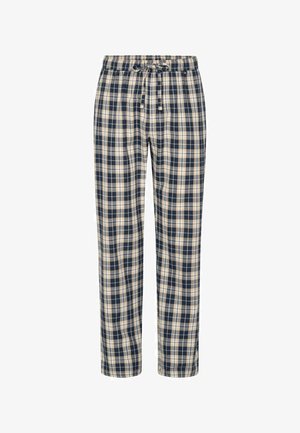 Navy, beige en witte geruite pyjamabroek met een elastische tailleband en verstelbaar koord, met een rechte pasvorm.