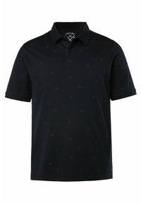 Polo de color marino con un patrón texturizado de pequeñas formas de hojas verdes, de mangas cortas y con un collar clásico. Fabricado con una mezcla de algodón transpirable.