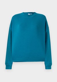 Sudadera en tono azul verdoso, hecha de una suave mezcla de algodón, con cuello redondo, mangas largas y puños y dobladillo acanalados. Diseño minimalista sin patrones.