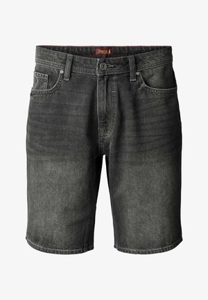Sortvasket denimshorts med fem lommer, bæltestropper og knaplukning i taljen.